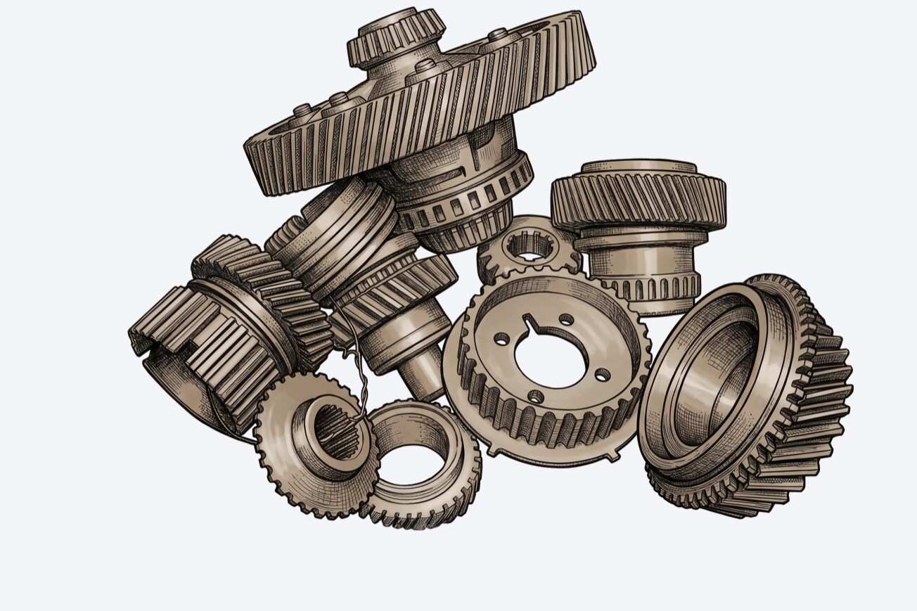 A pile of machined gears