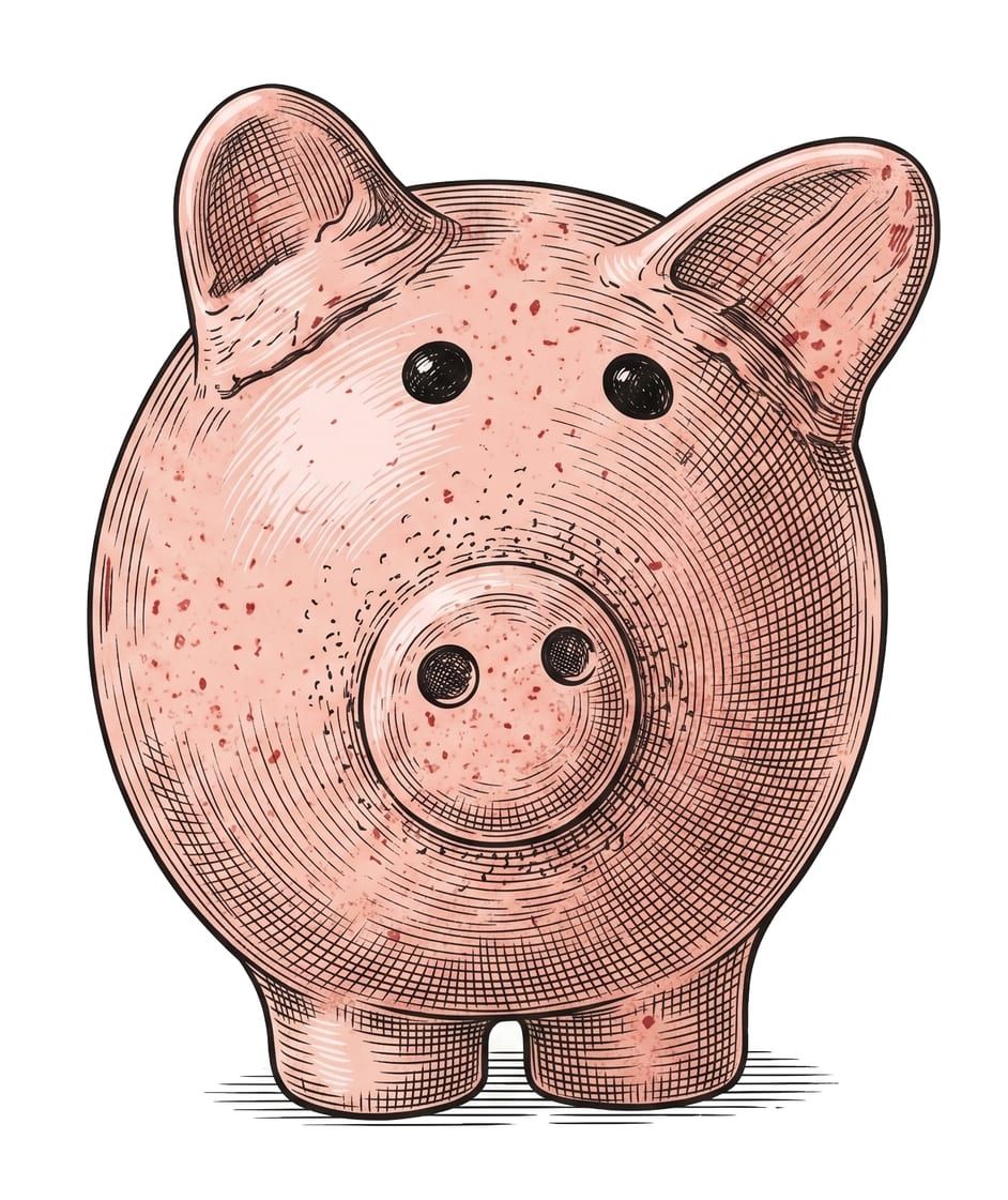 Line drawing of a pink piggy bank