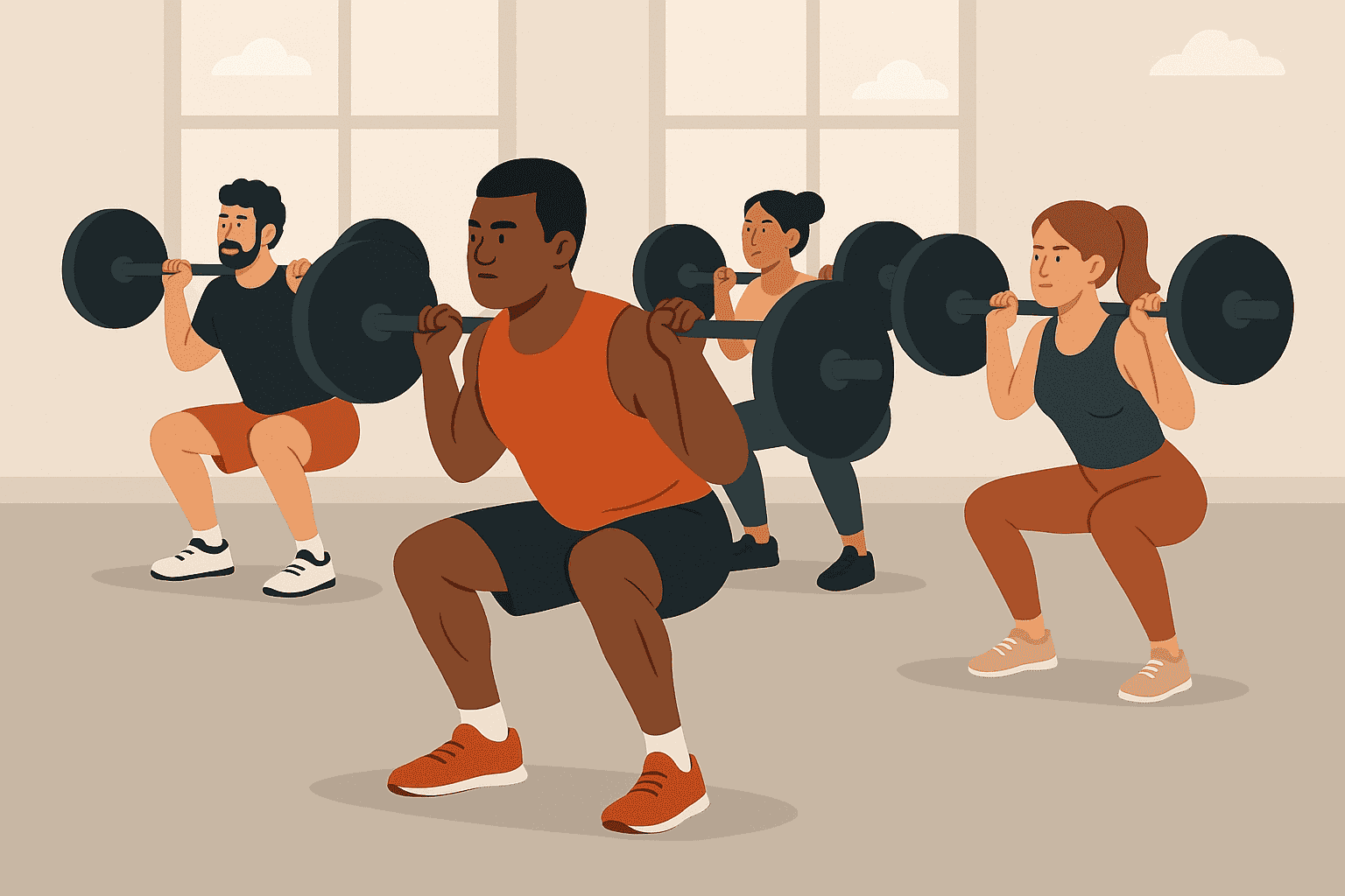 A group of people lifting weights.
